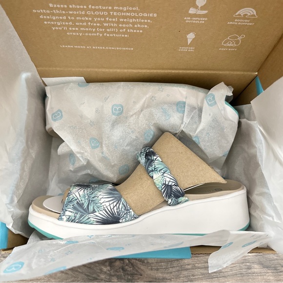 NIB Bzees New Wave Platform Wedge Slide Sandals Greenleaf 8M 38 - Picture 12 of 16